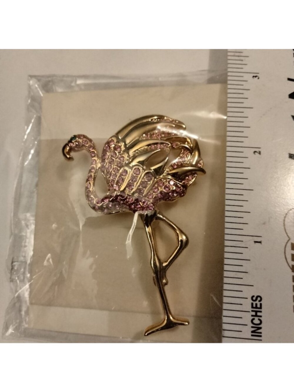 Pink Flamingo Pin Brooch Rhinestone  Tropical Statement Coastal Tiki - Picture 2 of 2